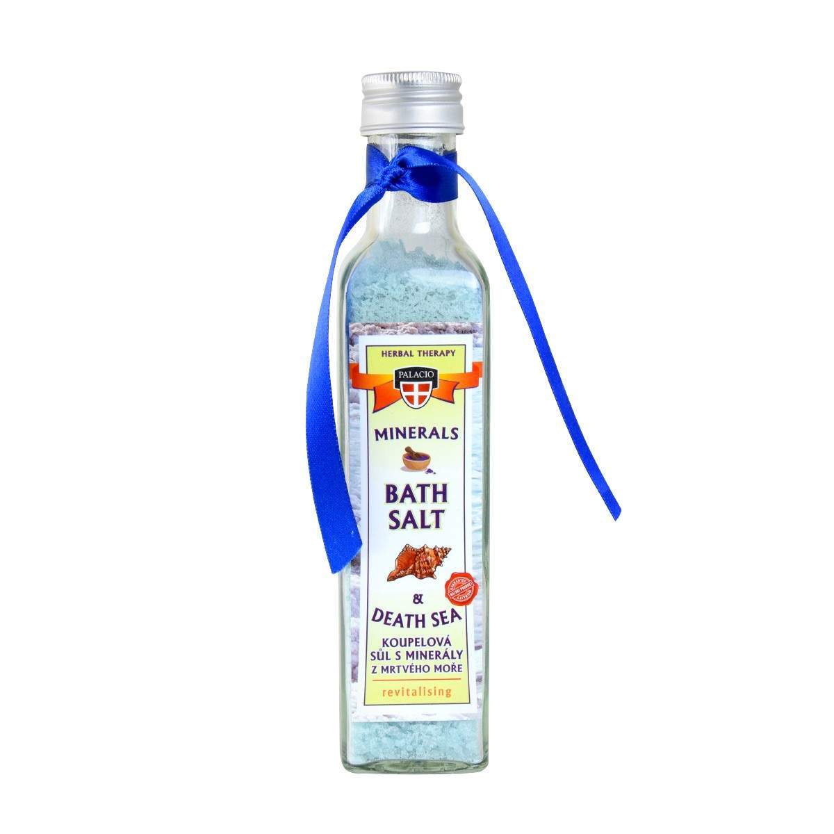 Badesalz Glasflsche Frontseite Totes Meer
