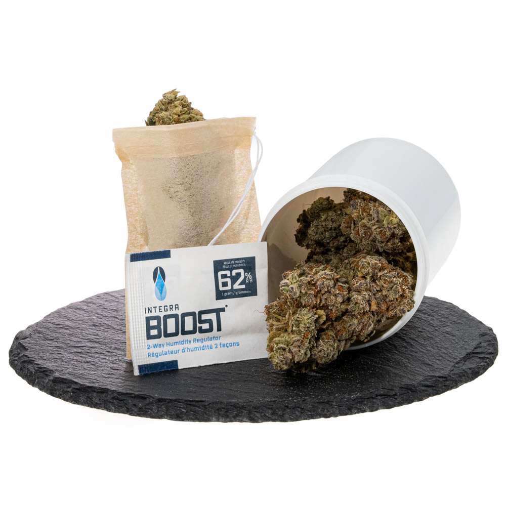 Cbd premium silver pearl buds mit integra boost auf schwarzen Stein präsentiert