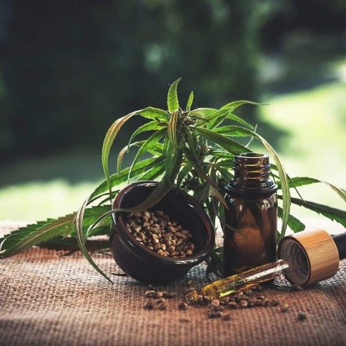 CBD Blüte mit Cbd Öl und Gläser